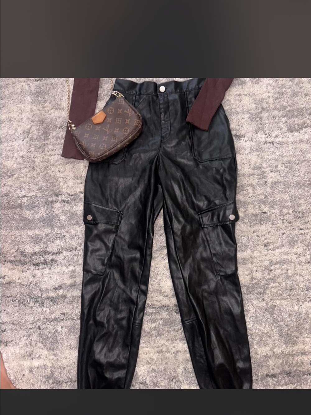 Fashion Nova Black Faux Leather Cargo Jeans